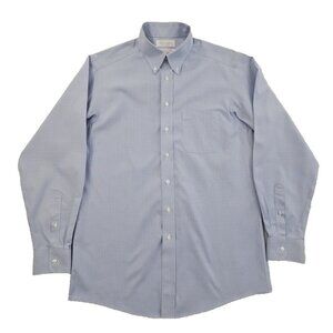 Roundtree & Yorke Shirt Men's 15 1/2 - 35 Blue Check Cotton Pinpoint Non-Iron